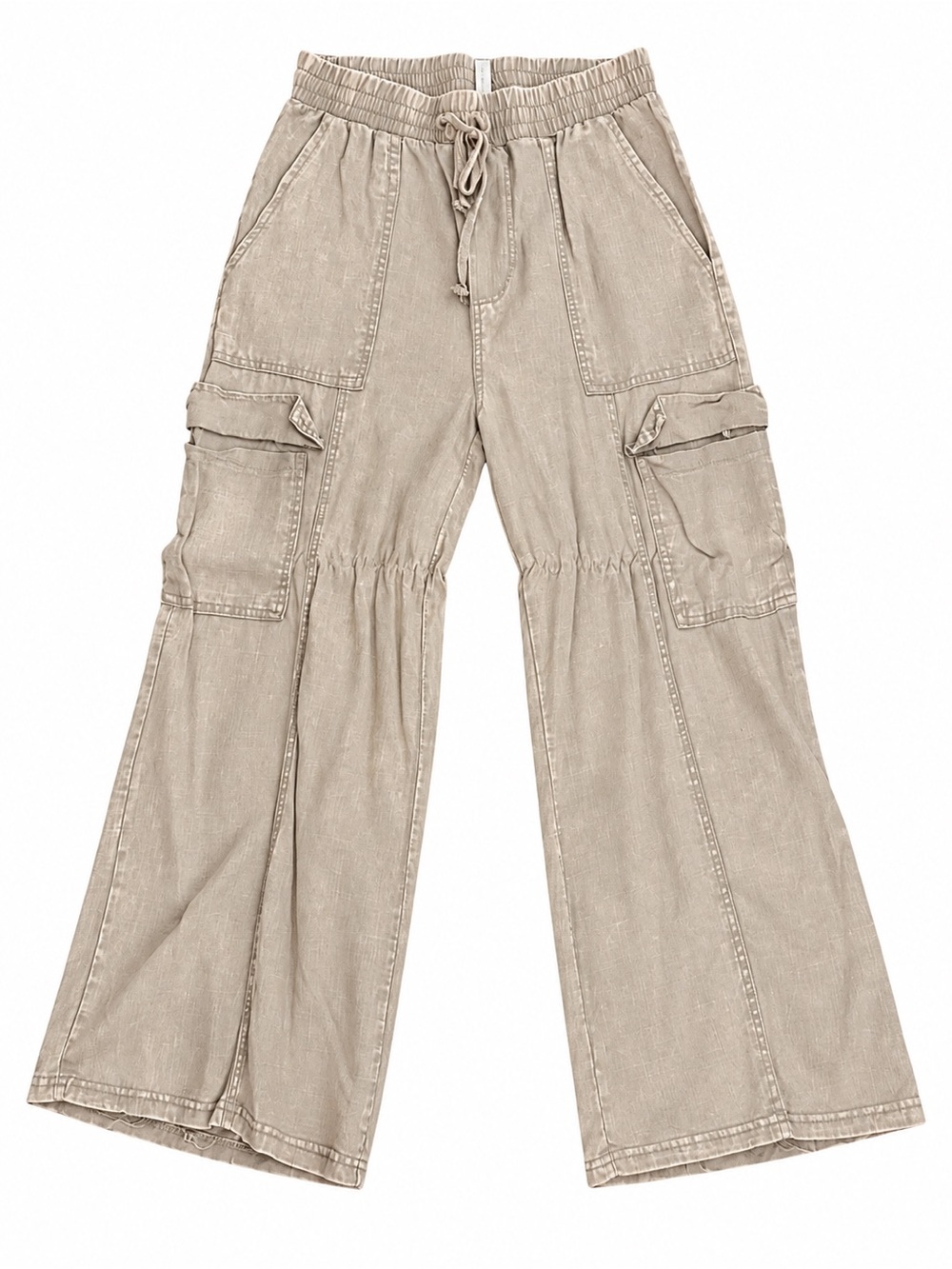 Zenana Outfitters Beige Wide-Leg linen Cargo Pants